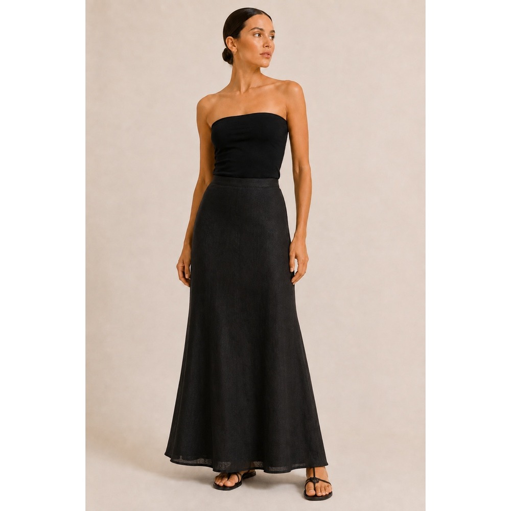 DISSH Black 100% Syrah Linen Maxi Skirt 2 Pull On Capsule Minimalist Clean Girl